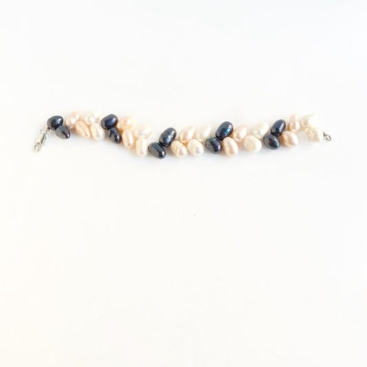 Beaded Tri-Colour Freshwater Pearl 7 1/2" Bracelet shown Flat in Arrow Chevron Design