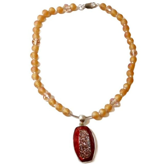 Rose Gold Bead Copper Drusy "Woman in Motion" Necklace Top View
