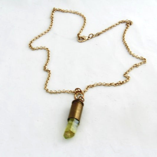 Green Crystal Quartz Bullet Necklace Gold Chain