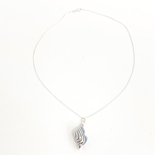 Freshwater Baroque Pearl Pendant with Zebra-stripe lines on an 18 inch delicate thin Sterling Silver chain