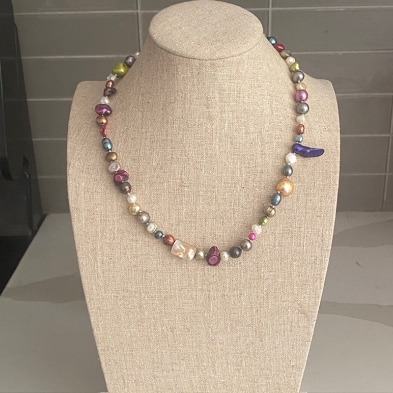 18-inch hand-knotted Multi-coloured Pearl necklace