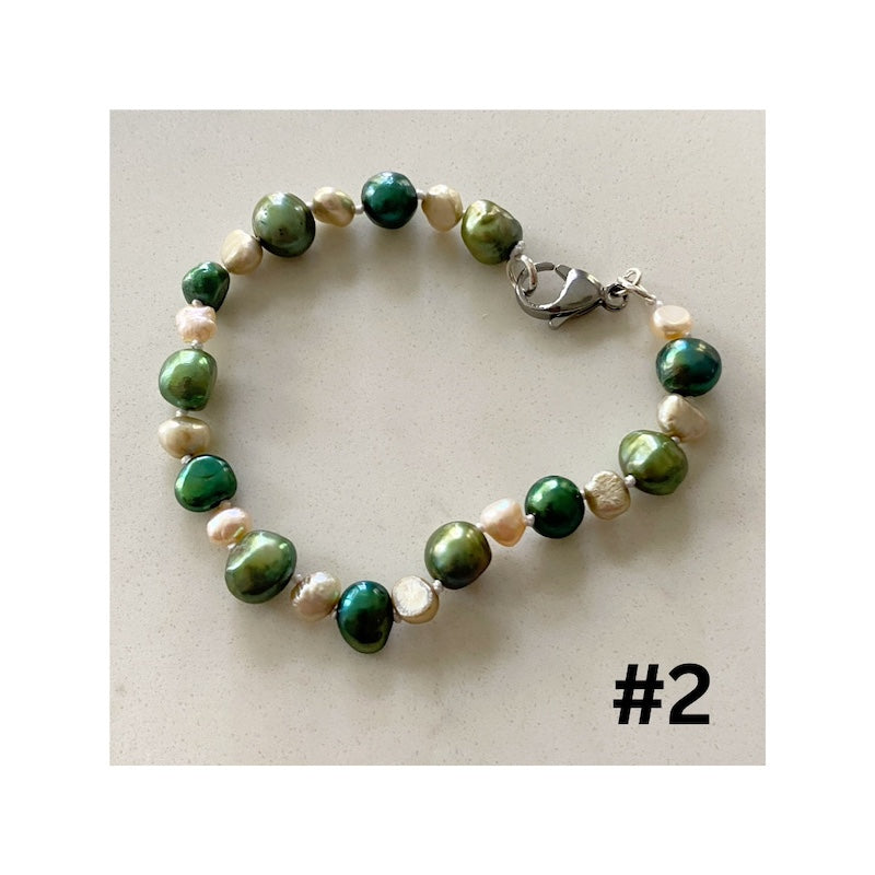 Green Gold Knotted Gardenia Pearl Bracelet -size Small