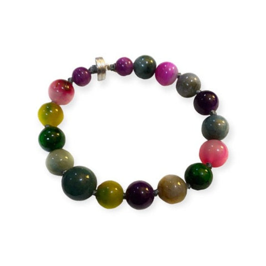 Bright multi-coloured hand-knotted semiprecious agate bracelet