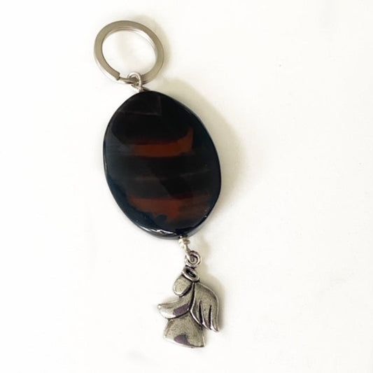 Brown agate semiprecious  keychain with angel charm top view