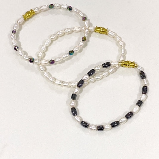 Bundled set of 3 petite-size beaded pearl bracelets