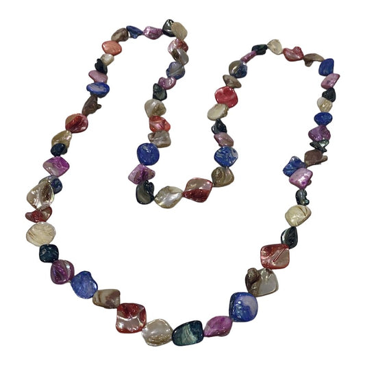 Top view continuous strand 45-inch dyed multi-coloured Mother-of-pearl beads strung necklace