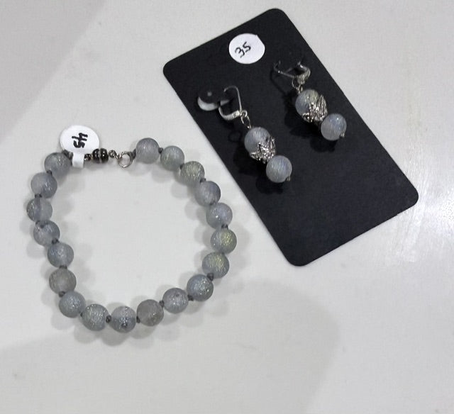 Pale blue shimmering bracelet and double drop earrings