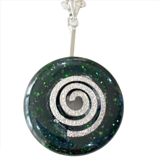 Green Goldstone Pendant on Silver-plated Chain