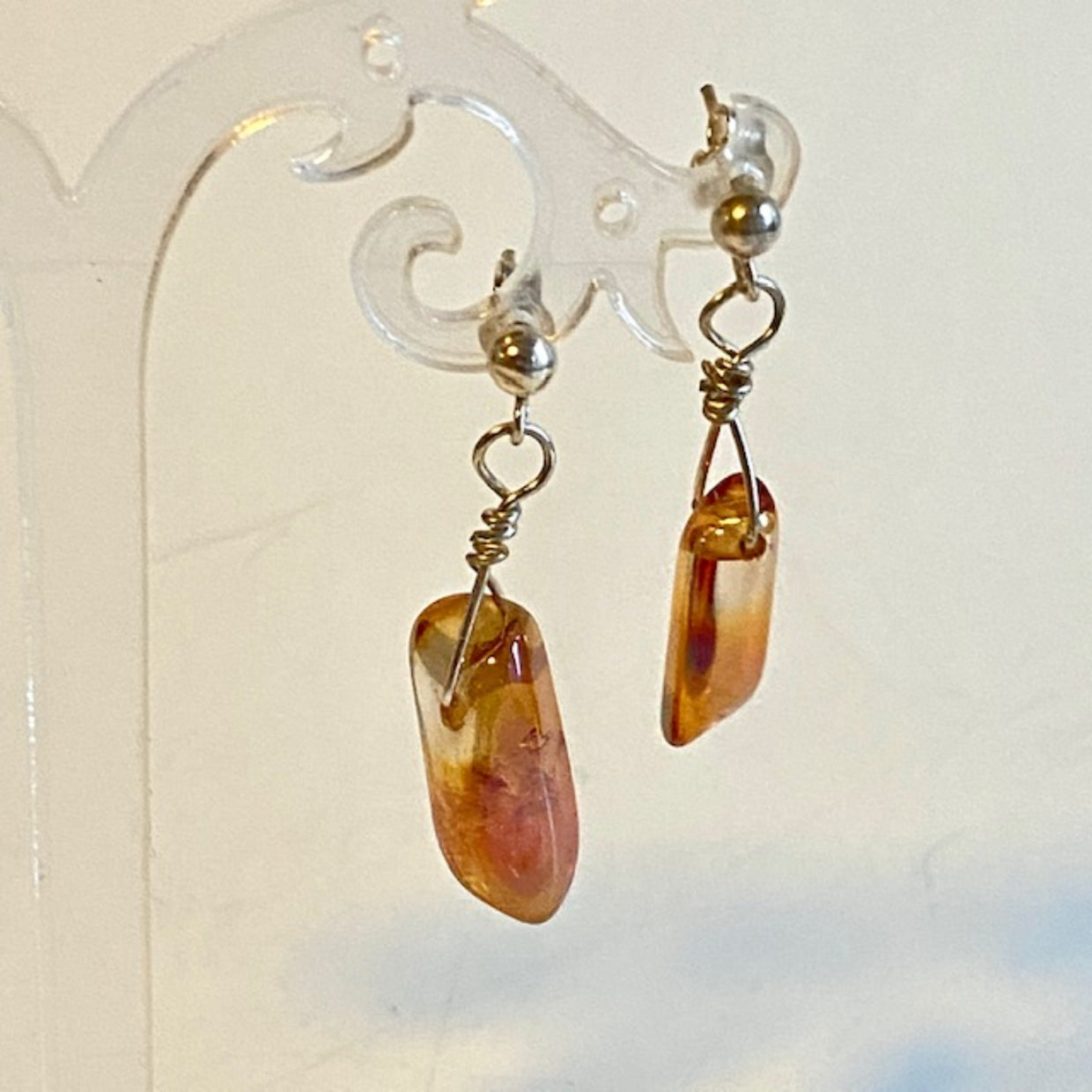 Shiny Golden Electroplated Quartz Stud Earrings