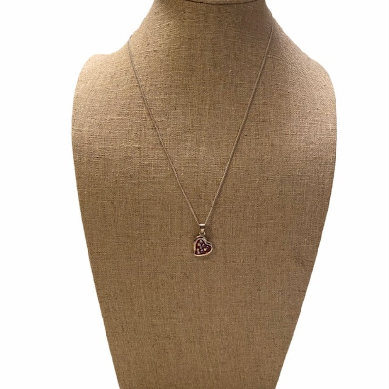 Red Crystal-studded Heart Sterling Silver Pendant Necklace on Linen Bust