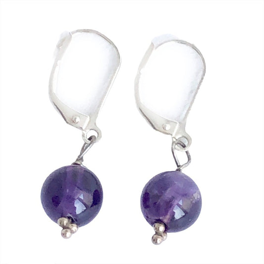 Amethyst Round Semiprecious Drop Earrings top view