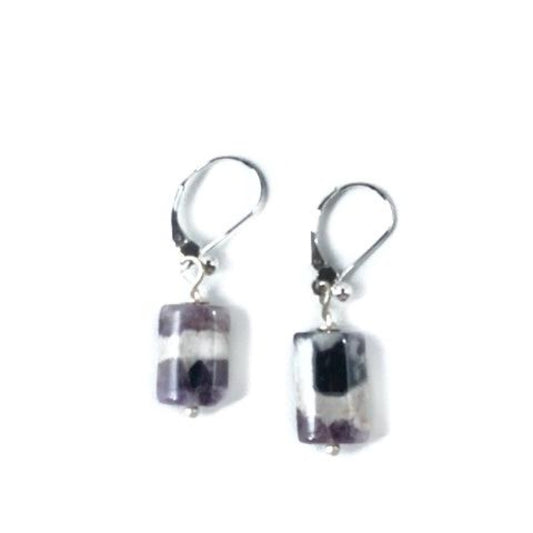 Amethyst Striped Rectangular earrings Sterling Silver Leverbacks Top View