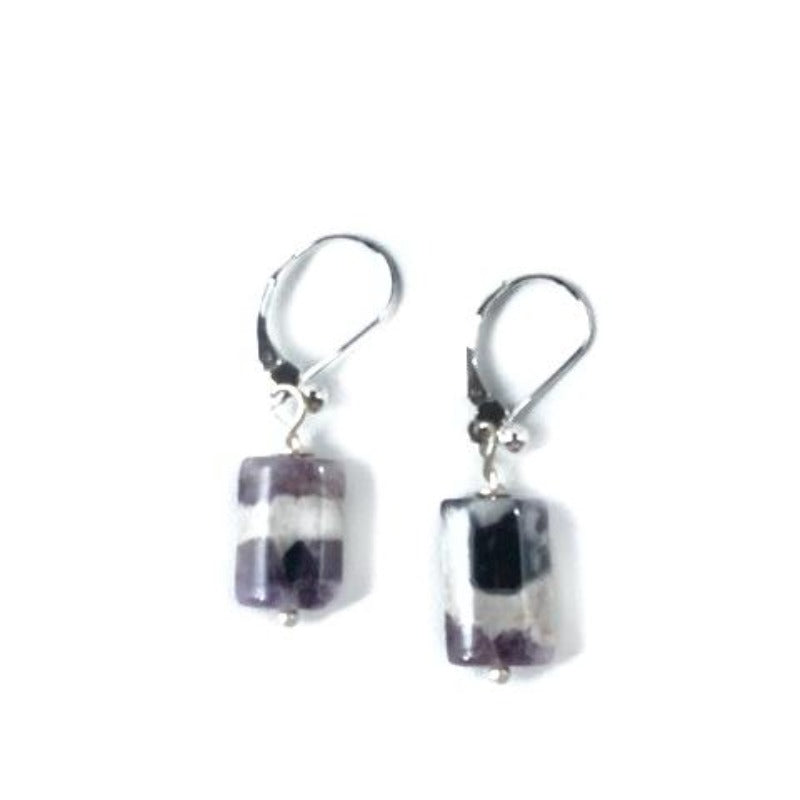 Amethyst Striped Rectangular earrings Sterling Silver Leverbacks Top View