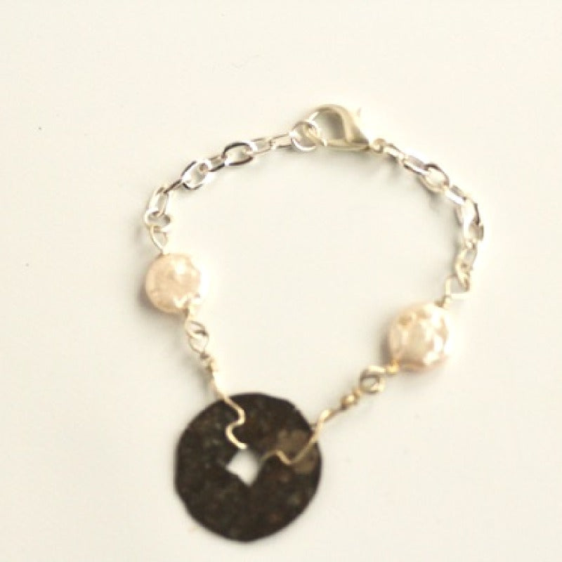 Authentic Antique Chinese Coin and Freshwater Coin Pearl  7-1/2 Inch Statement Bracelet