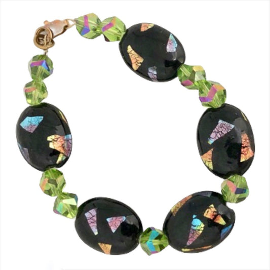 Black Foil Glass Beaded Fashion Bracelet Top View