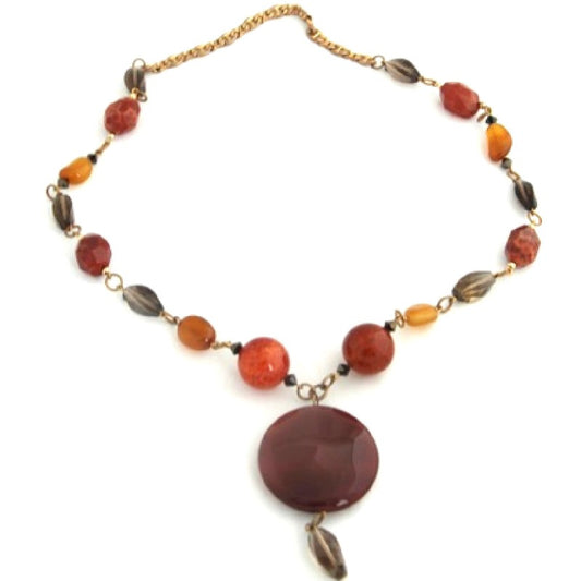 Orange Agate Smoky Quartz and Carnelian Necklace top view