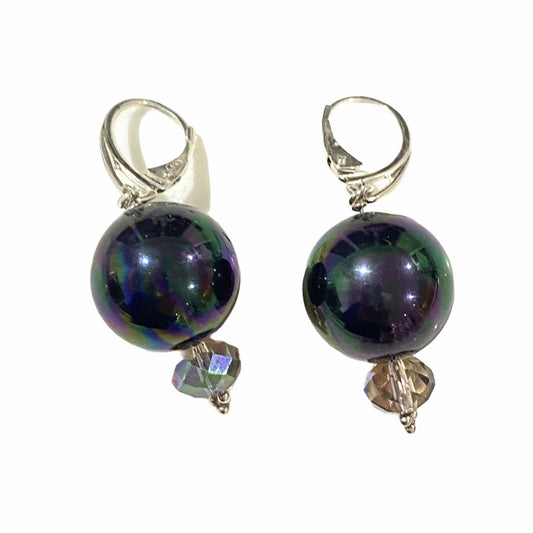 Chunky Inky Black Iridescent Peacock Agate Large Earrings