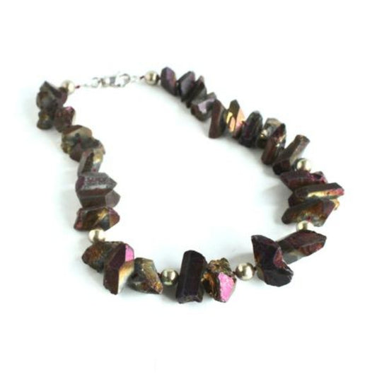 Chunky Iridescent Deep Plum Electroplated Quartz 21" Power Necklace 