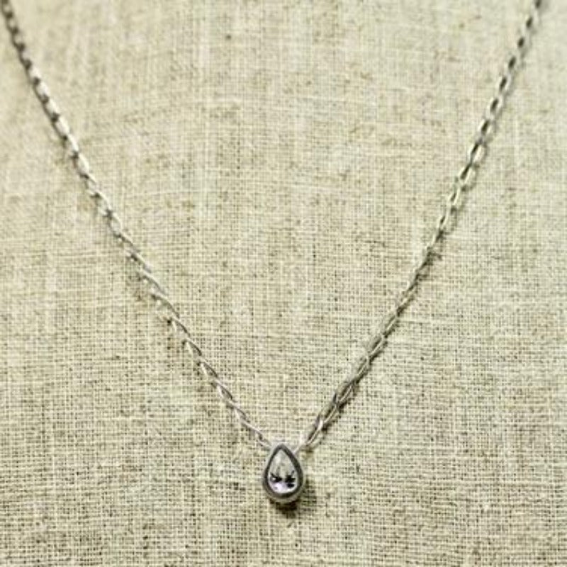 Cubic Zirconia Teardrop Pendant on Sterling Silver Chain
