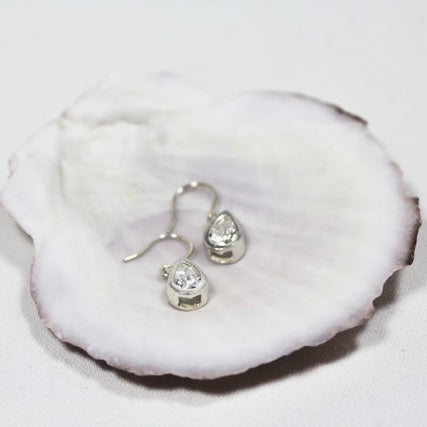 Cubic Zirconia Sterling Silver Fish-hook Earrings
