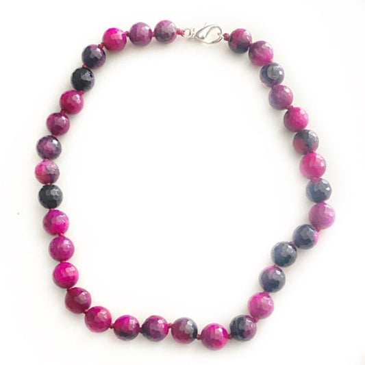 Dyed magenta agate 18-inch hand-knotted necklace top view