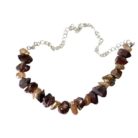 Chunky Iridescent Gold and Brown Electroplated Quartz 30" Power Necklace Top View