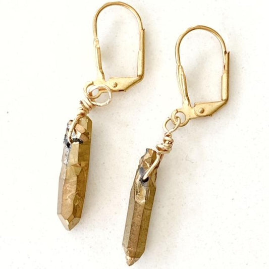 Gold Electroplated Quartz Spike 3/4" Earrings Top View