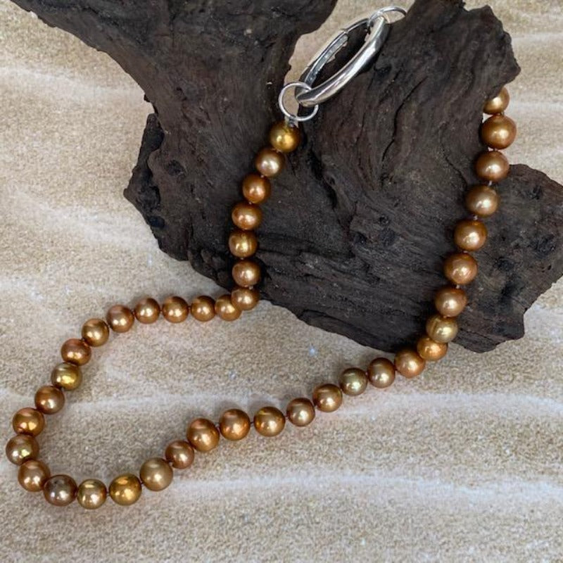 Gold Dyed Freshwater Pearl HONOUR 18 Inch Necklace Princess Length Sp