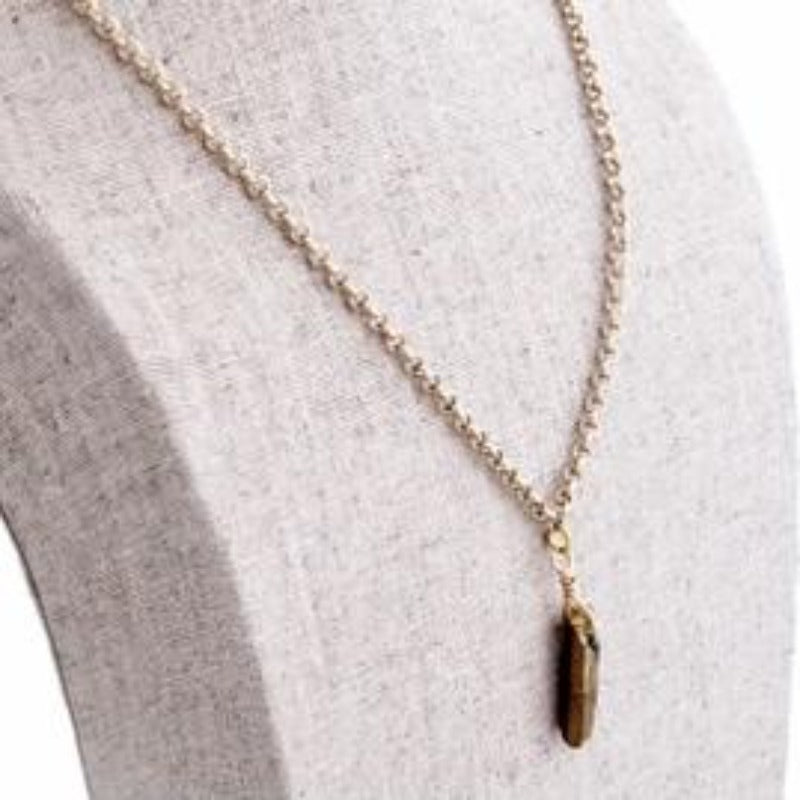 Gold Electroplated Quartz Spike Pendant Necklace Side view