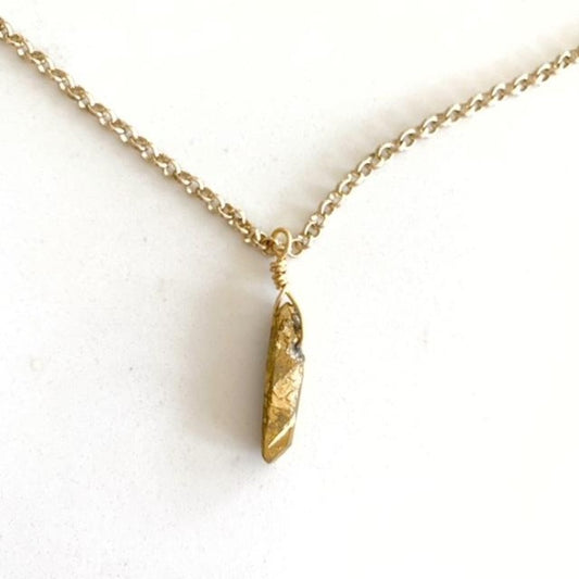 Gold Electroplated Quartz Crystal Spike Pendant Necklace Closeup view 16" chain top vew