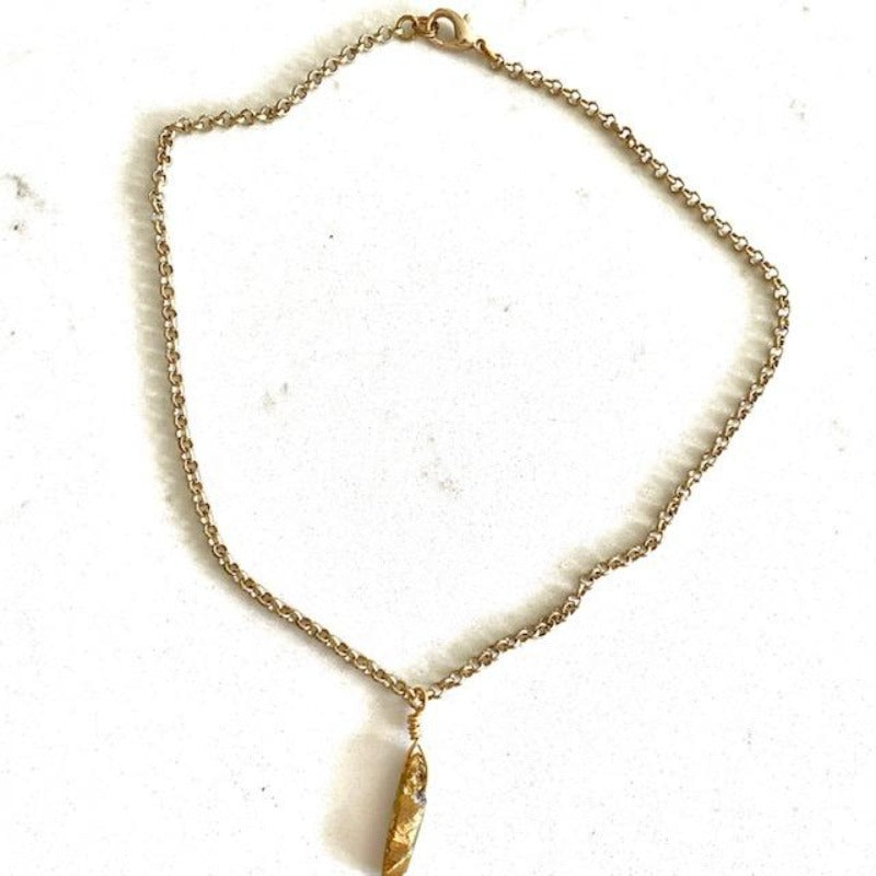 Gold Electroplated Quartz Crystal Spike Pendant Necklace 16