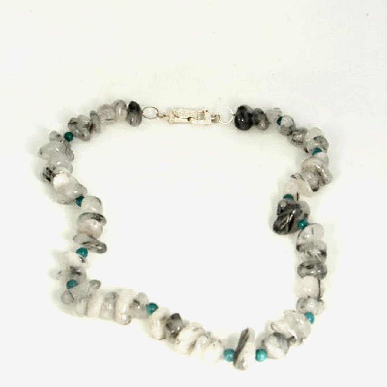 Gray Rutilated Quartz and Turquoise Bead Necklace