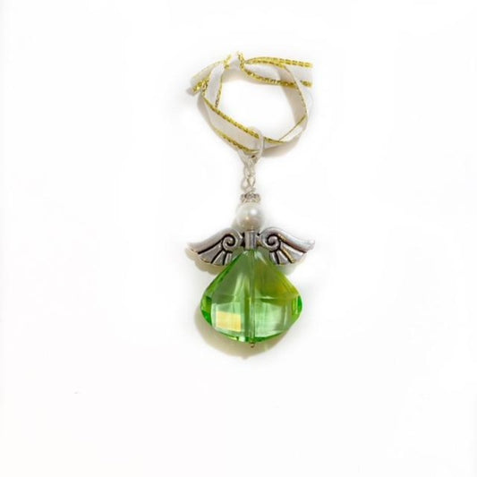 Small Bright Green Crystal Angel Ornament