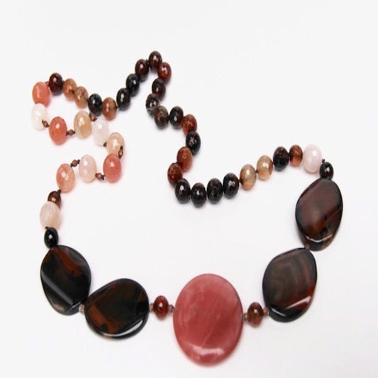 Asymmetrical Chunky Agate Necklace with Pink Cherry Quartz Focal Bead Top View