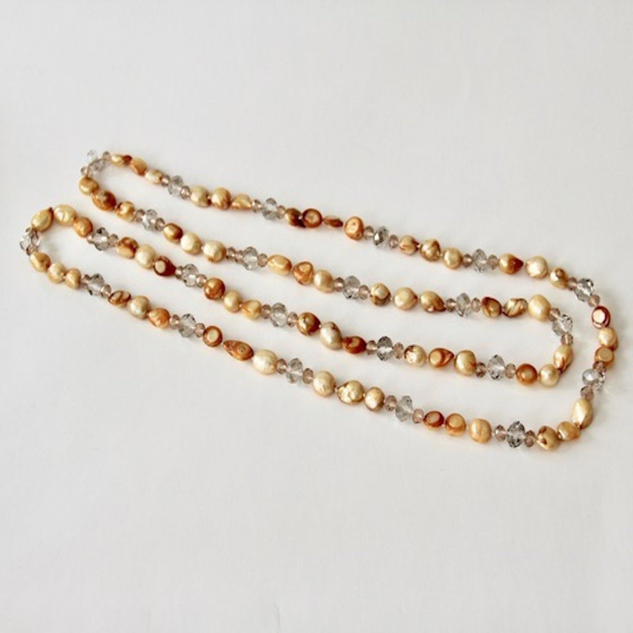 Long Versatile Yellow Freshwater Pearl and Crystal Necklace