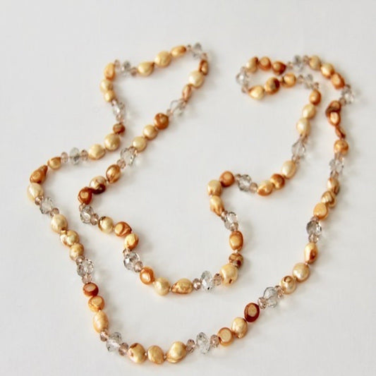 Long Versatile Yellow Freshwater Pearl and Crystal Necklace