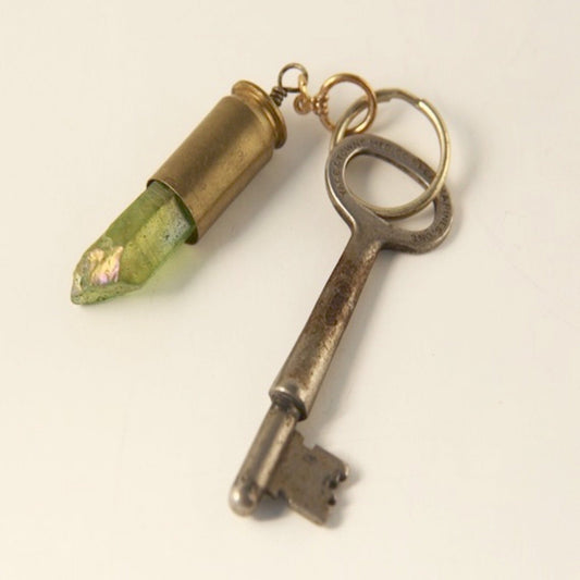 Green Electroplated Quartz Genuine Bullet Keychain