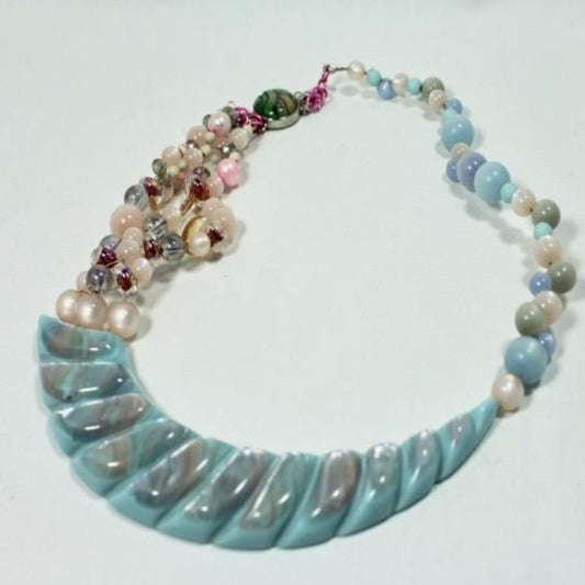 Beaded Blue Crescent Mermaid Fantasy Necklace