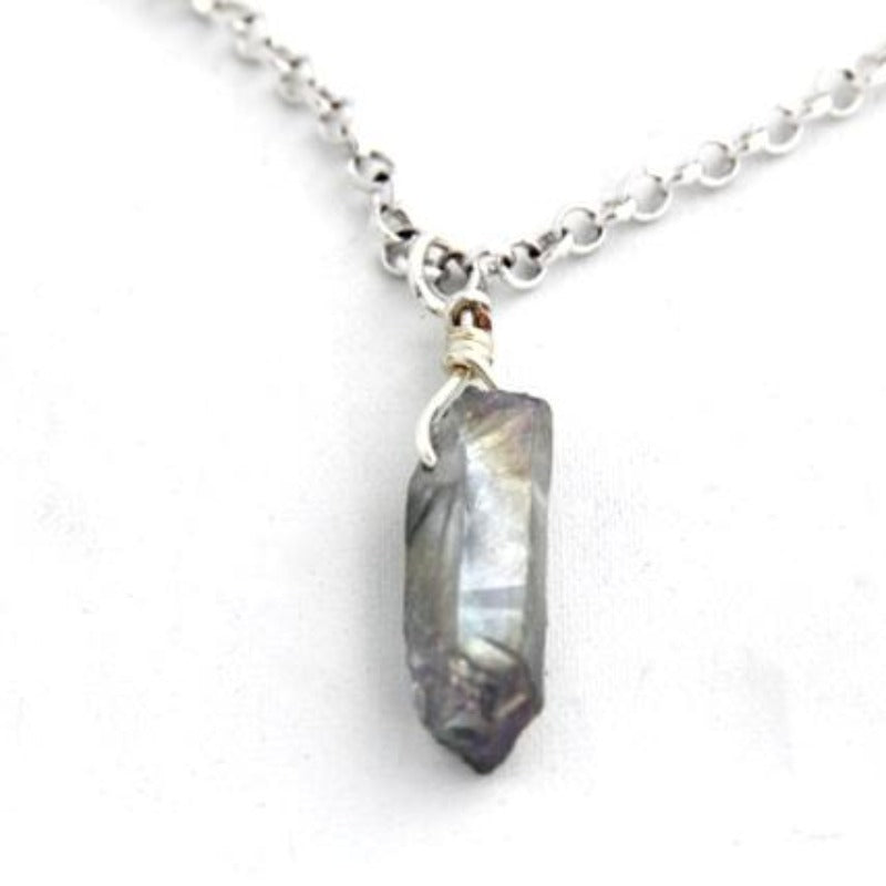 Lavender Electroplated Quartz Crystal Spike Pendant  Closeup view