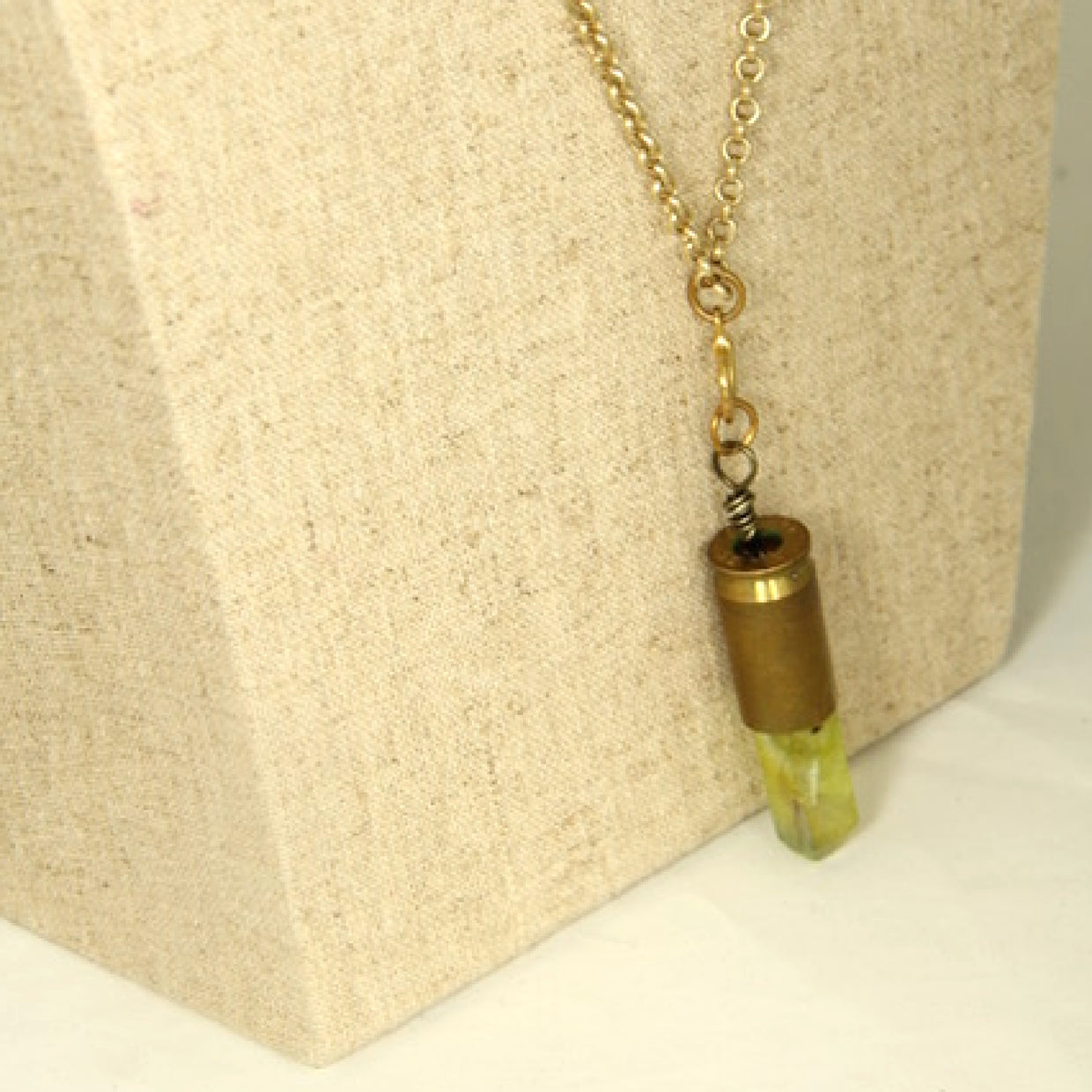 Left Side View Green Crystal Quartz Bullet Necklace 