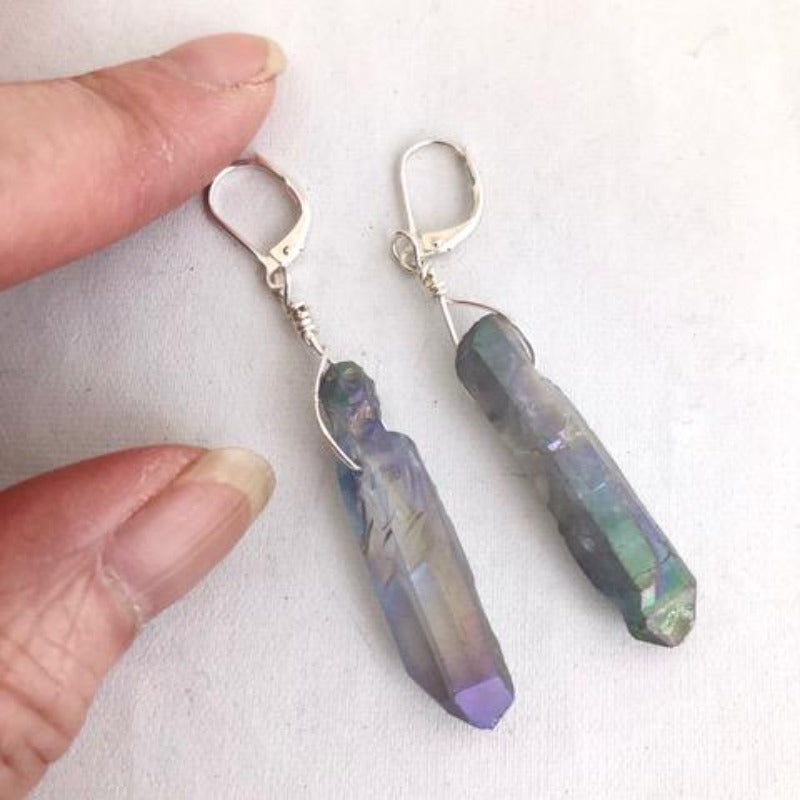 Long Dangling Lavender Crystal Spike Statement Earrings