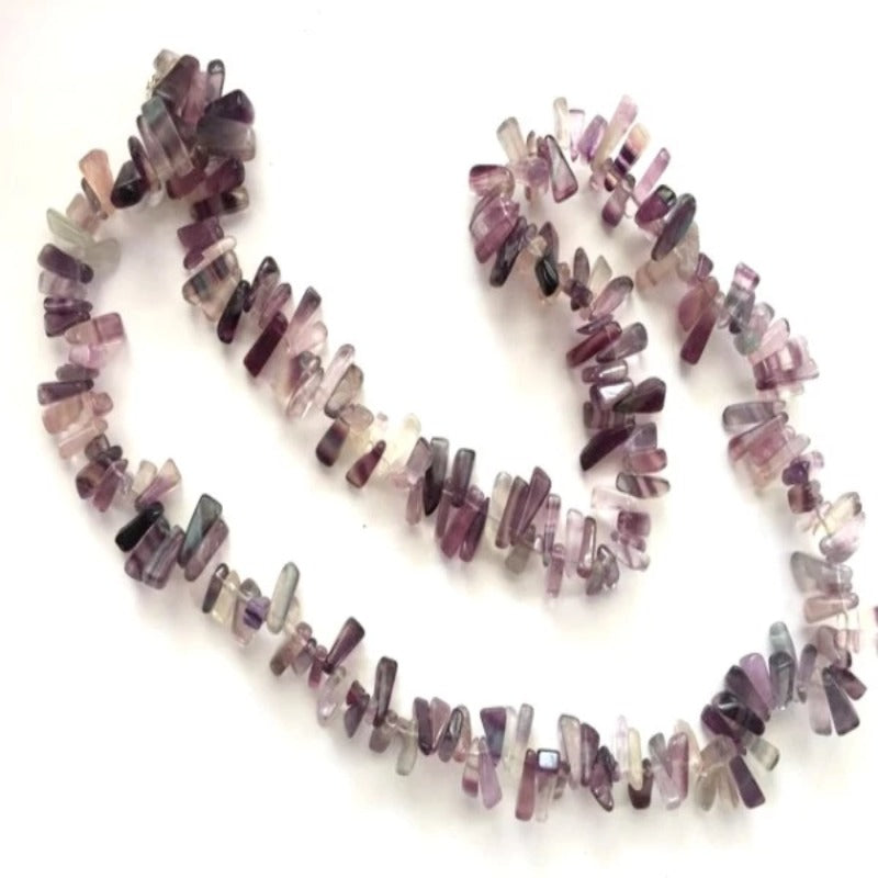 Long 35 inch Beaded Purple Fluorite Necklace Top view