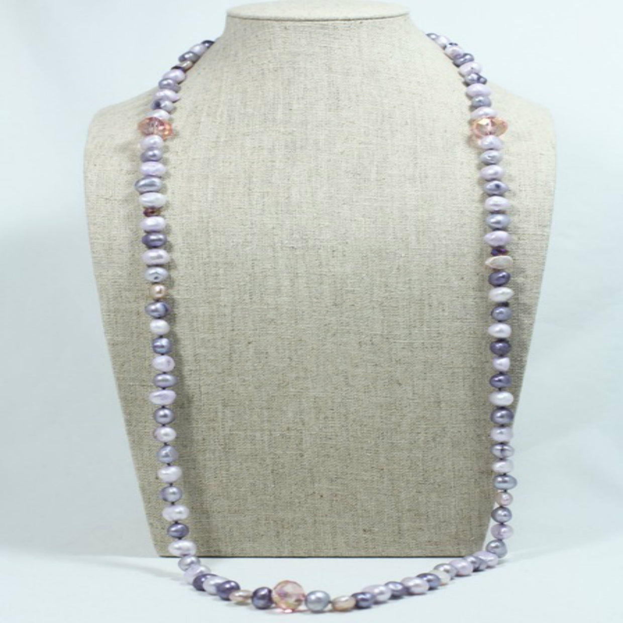 Long 34 inch Versatile Lavender Pearl Necklace