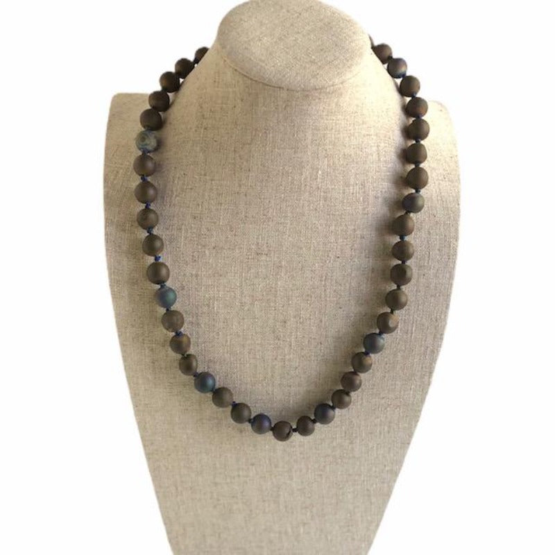 Mustard Yellow Titanium Blue Drusy  Bead 22
