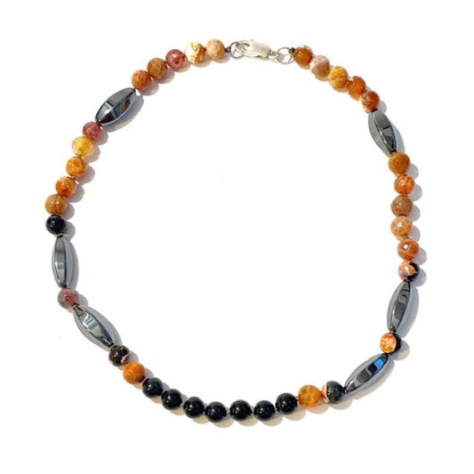 Orange Agate Black Hematite Hand-knotted Necklace Top View