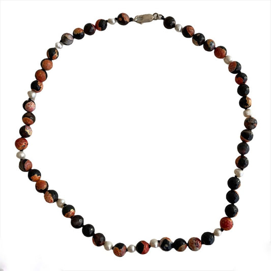 Orange Agate White Pearl Hand-knotted Necklace Top View