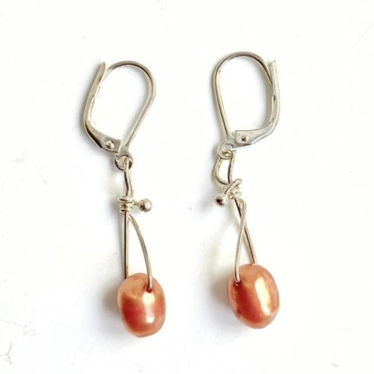 Dyed Orange Freshwater Pearl 1" Dangling Earrings 