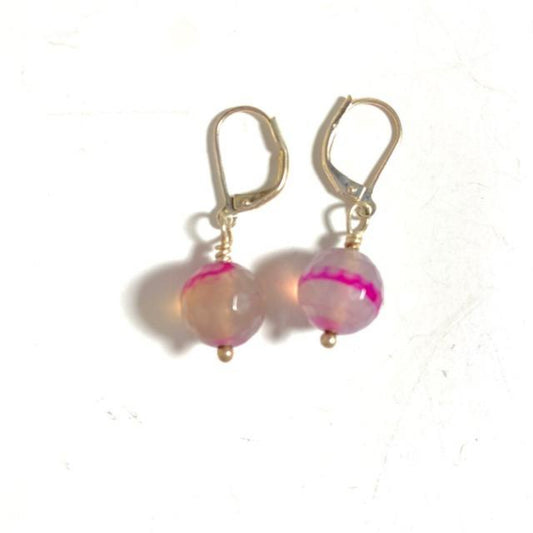 Pale Gray Fuchsia Striped Agate Earrings Top View