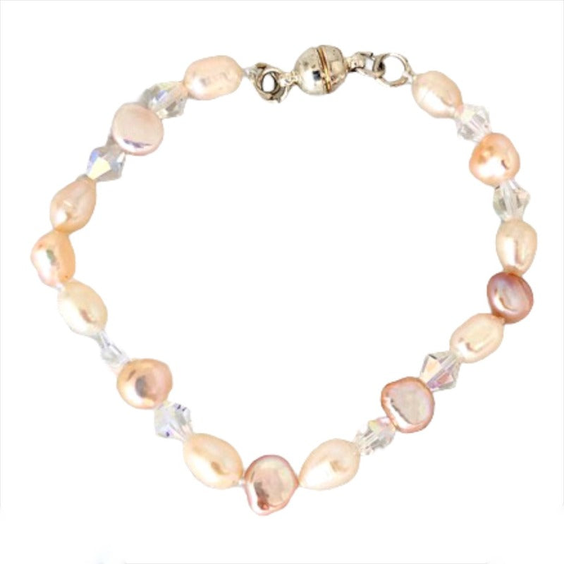 Pale Pink and White Pearl Sparkling Crystals Bridal Bracelet Top View