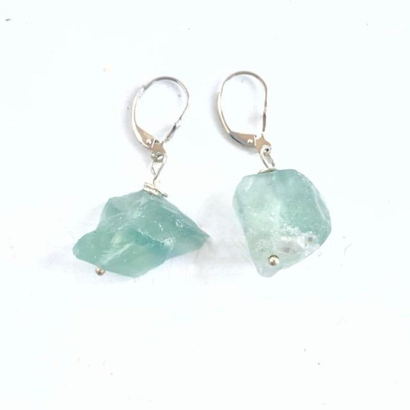 Pale Green Fluorite Chunk Nugget Earrings top view